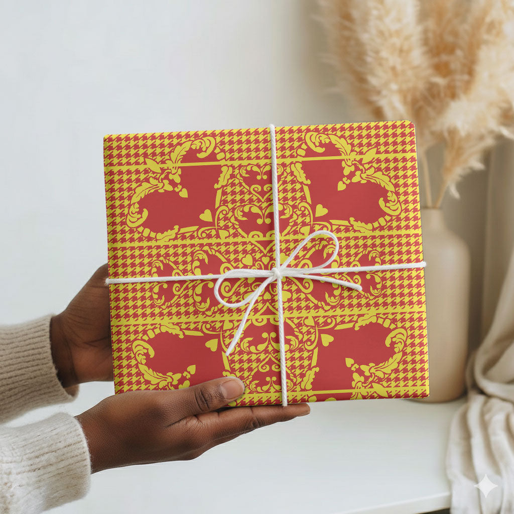Scarlet Red Hearts Crown Traditional Geometry Wrapping Paper Seanamarena Basotho Blanket Inspired