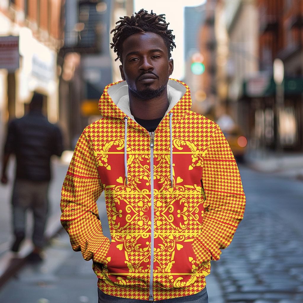 Scarlet Red Hearts Crown Traditional Geometry Zip Hoodie Seanamarena Basotho Blanket Inspired