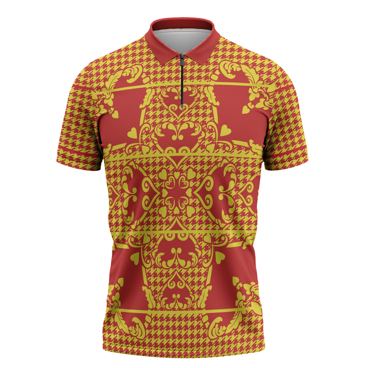 Scarlet Red Hearts Crown Traditional Geometry Zipper Polo Shirt Seanamarena Basotho Blanket Inspired