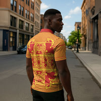 Scarlet Red Hearts Crown Traditional Geometry Zipper Polo Shirt Seanamarena Basotho Blanket Inspired