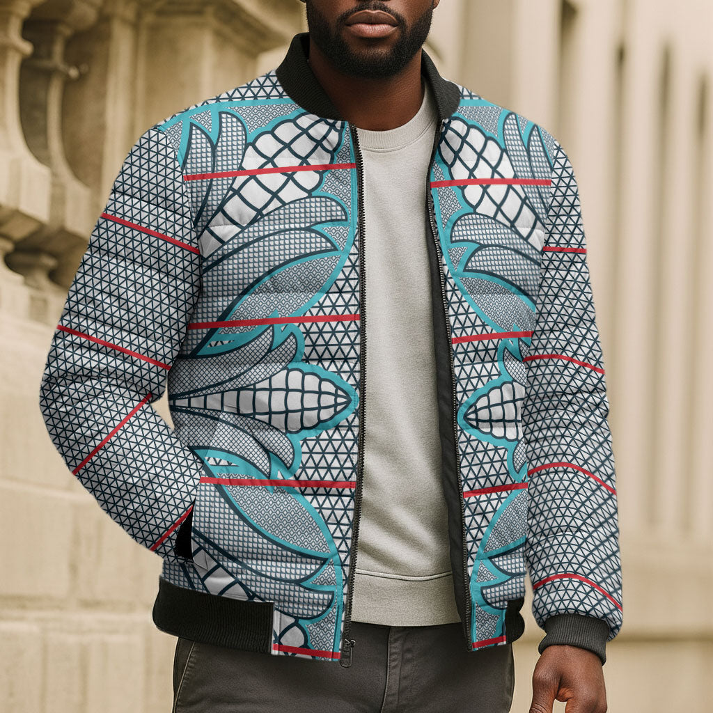 Cobalt Blue Khotso Mojalefa Poone Bomber Puffer Jacket Basotho Khotso Blanket Inspired