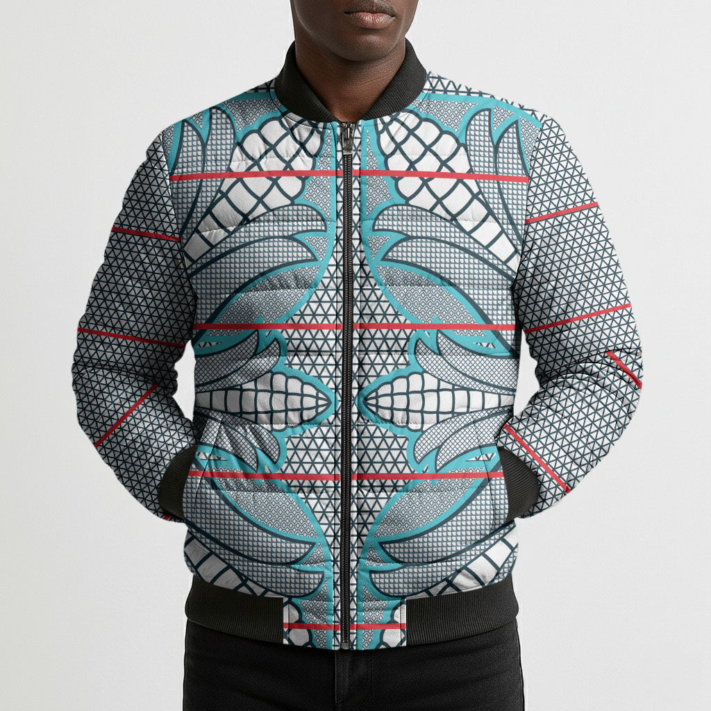 Cobalt Blue Khotso Mojalefa Poone Bomber Puffer Jacket Basotho Khotso Blanket Inspired