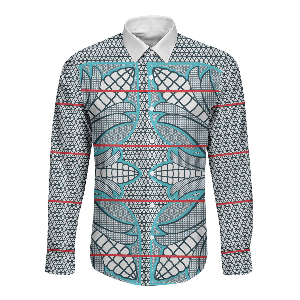 Cobalt Blue Khotso Mojalefa Poone Long Sleeve Button Shirt Basotho Khotso Blanket Inspired