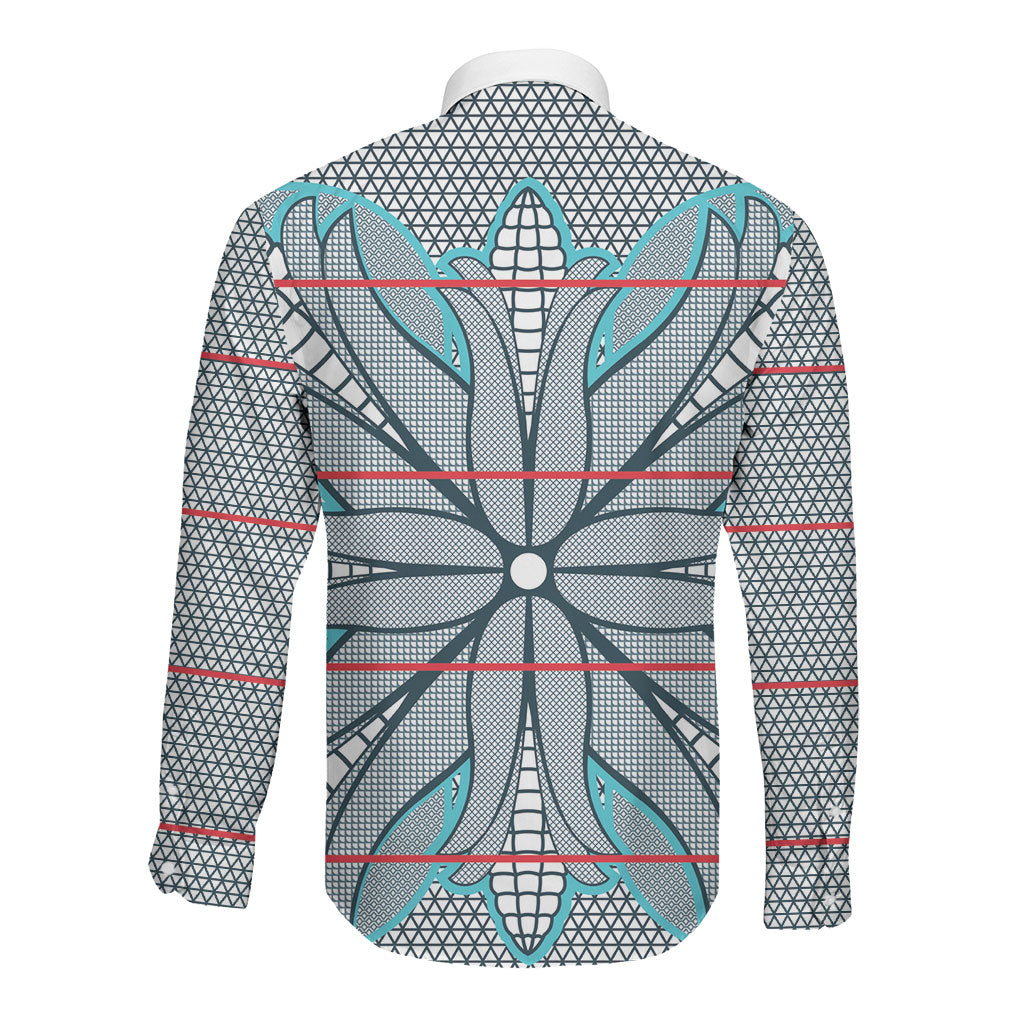 Cobalt Blue Khotso Mojalefa Poone Long Sleeve Button Shirt Basotho Khotso Blanket Inspired