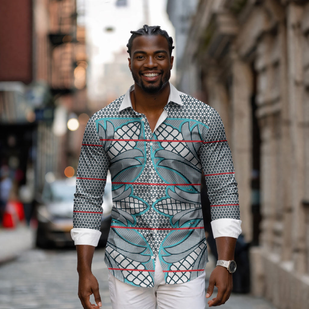 Cobalt Blue Khotso Mojalefa Poone Long Sleeve Button Shirt Basotho Khotso Blanket Inspired