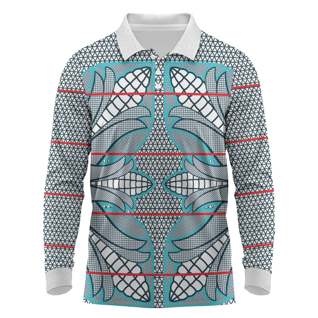 Cobalt Blue Khotso Mojalefa Poone Long Sleeve Polo Shirt Basotho Khotso Blanket Inspired
