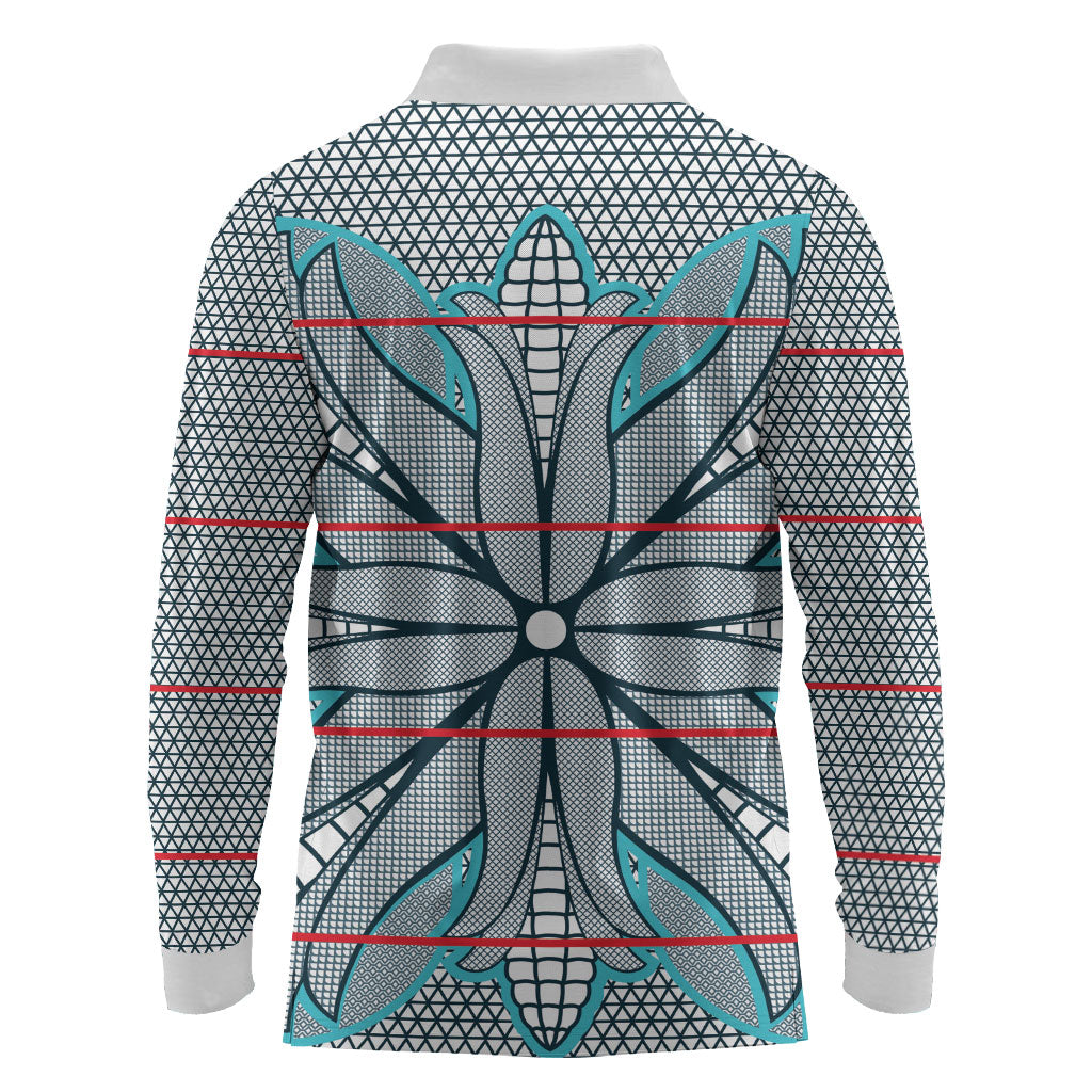 Cobalt Blue Khotso Mojalefa Poone Long Sleeve Polo Shirt Basotho Khotso Blanket Inspired