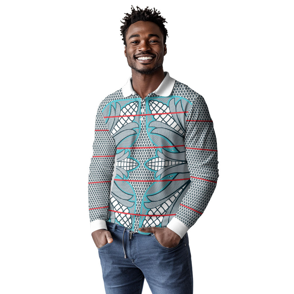 Cobalt Blue Khotso Mojalefa Poone Long Sleeve Polo Shirt Basotho Khotso Blanket Inspired