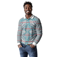 Cobalt Blue Khotso Mojalefa Poone Long Sleeve Polo Shirt Basotho Khotso Blanket Inspired