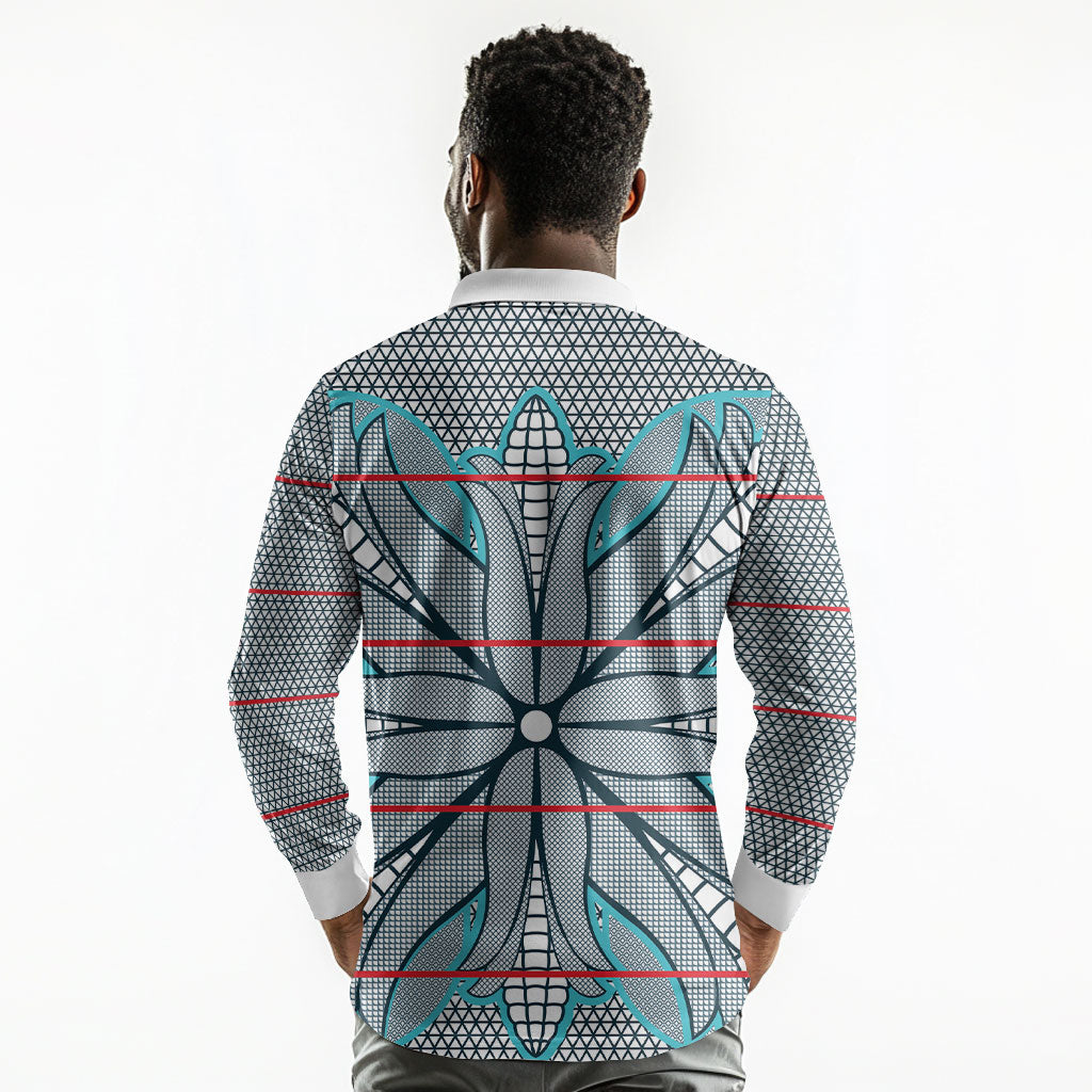Cobalt Blue Khotso Mojalefa Poone Long Sleeve Polo Shirt Basotho Khotso Blanket Inspired