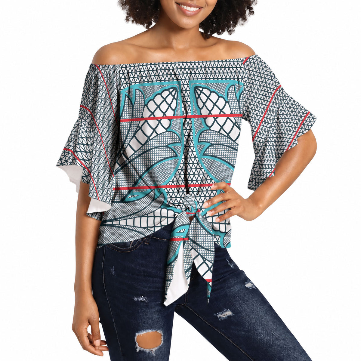 Cobalt Blue Khotso Mojalefa Poone Off Shoulder Wrap Waist Top Basotho Khotso Blanket Inspired