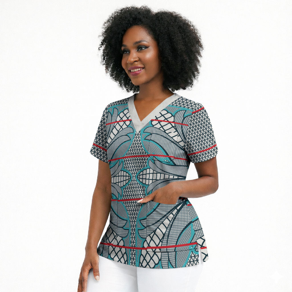 Cobalt Blue Khotso Mojalefa Poone Scrub Top Basotho Khotso Blanket Inspired