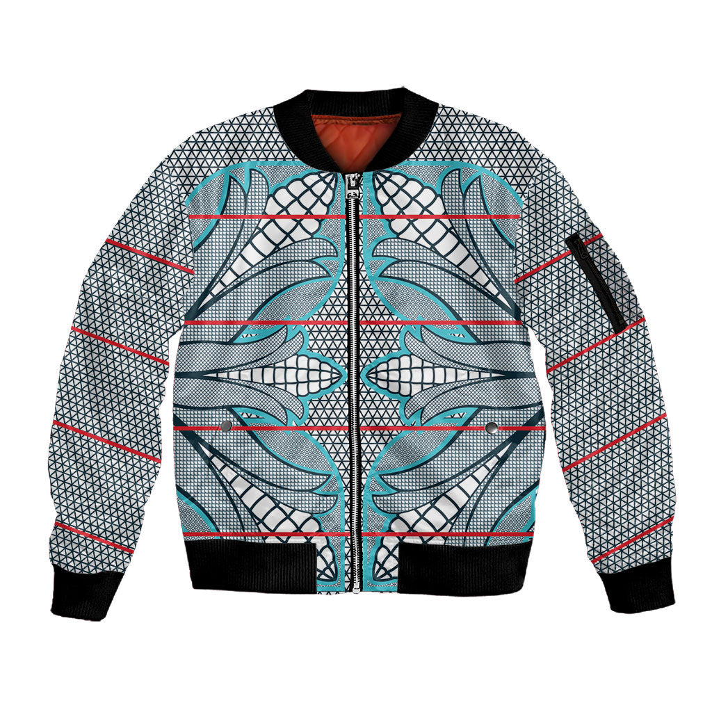Cobalt Blue Khotso Mojalefa Poone Sleeve Zip Bomber Jacket Basotho Khotso Blanket Inspired