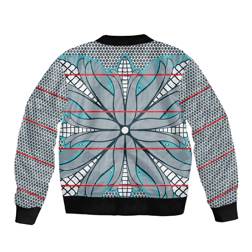 Cobalt Blue Khotso Mojalefa Poone Sleeve Zip Bomber Jacket Basotho Khotso Blanket Inspired