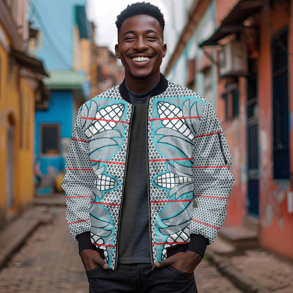 Cobalt Blue Khotso Mojalefa Poone Sleeve Zip Bomber Jacket Basotho Khotso Blanket Inspired
