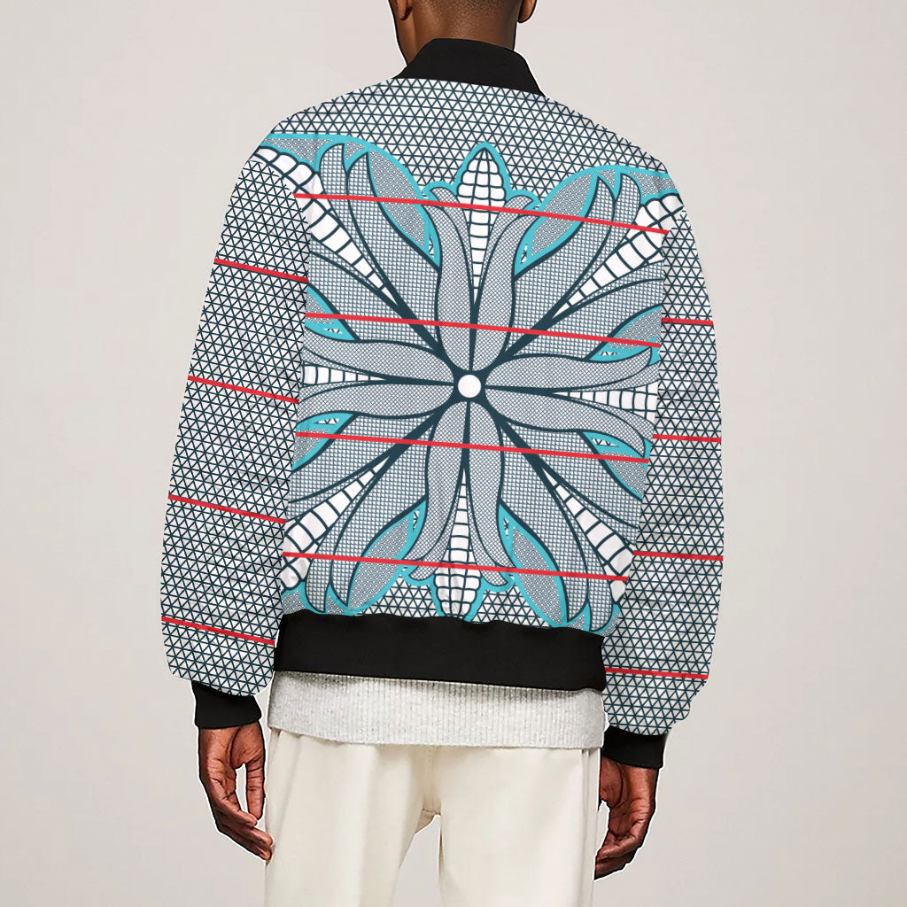 Cobalt Blue Khotso Mojalefa Poone Sleeve Zip Bomber Jacket Basotho Khotso Blanket Inspired