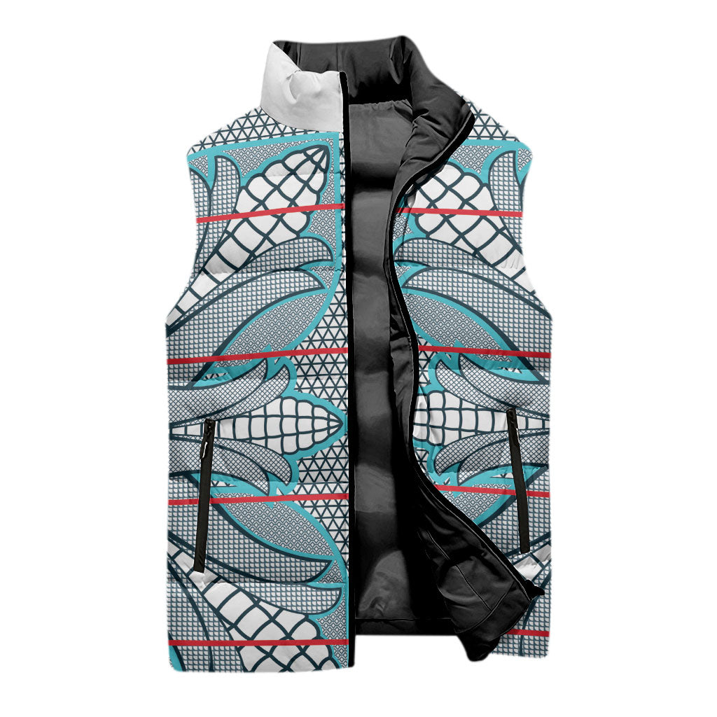 Cobalt Blue Khotso Mojalefa Poone Sleeveless Puffer Jacket Basotho Khotso Blanket Inspired