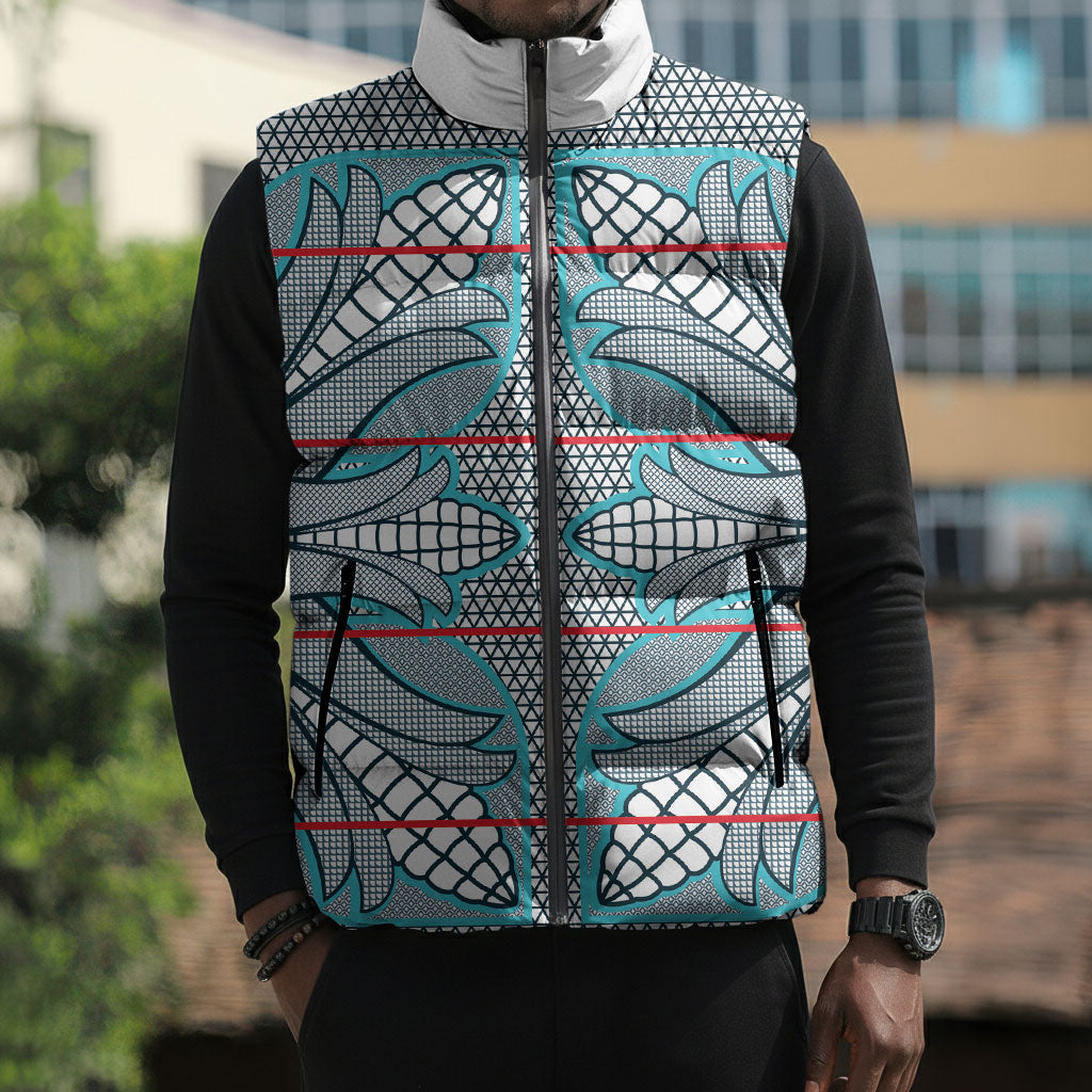 Cobalt Blue Khotso Mojalefa Poone Sleeveless Puffer Jacket Basotho Khotso Blanket Inspired