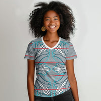 Cobalt Blue Khotso Mojalefa Poone Women V-Neck T-Shirt Basotho Khotso Blanket Inspired