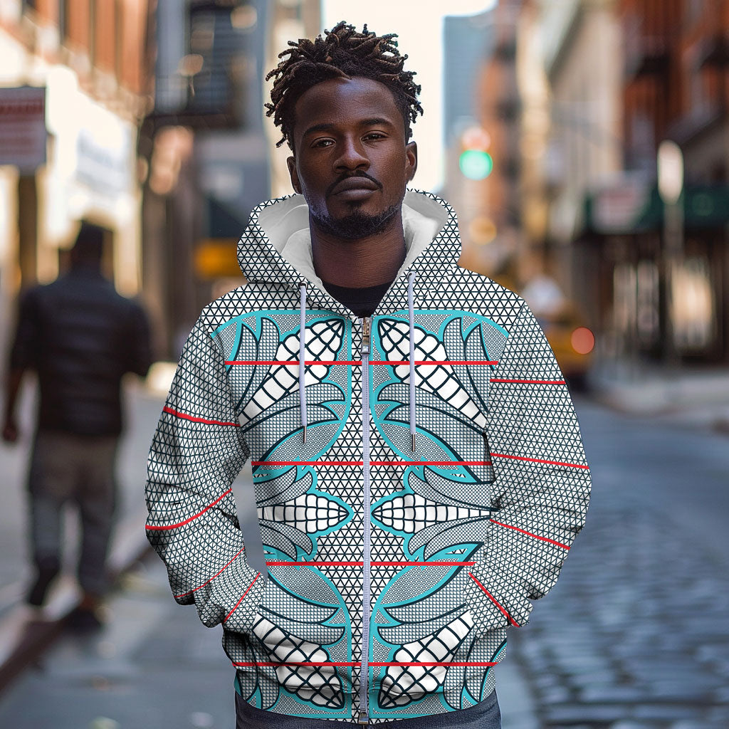 Cobalt Blue Khotso Mojalefa Poone Zip Hoodie Basotho Khotso Blanket Inspired
