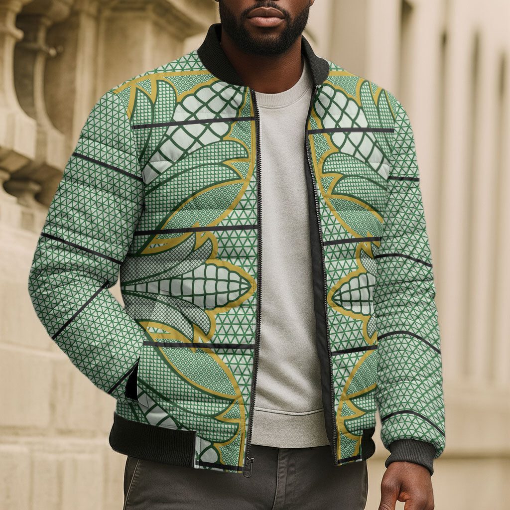 Emerald Green Khotso Mojalefa Poone Bomber Puffer Jacket Basotho Khotso Blanket Inspired