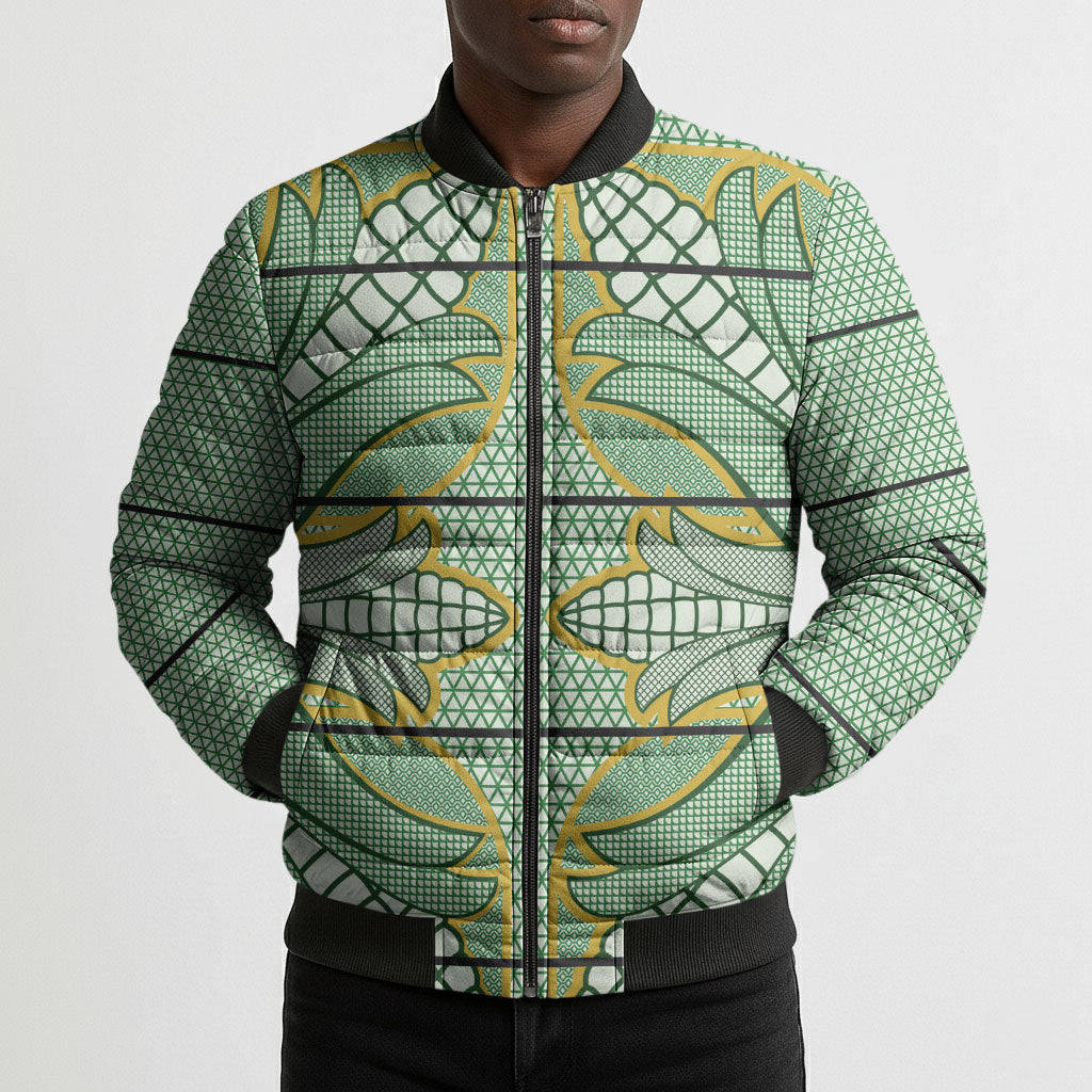 Emerald Green Khotso Mojalefa Poone Bomber Puffer Jacket Basotho Khotso Blanket Inspired