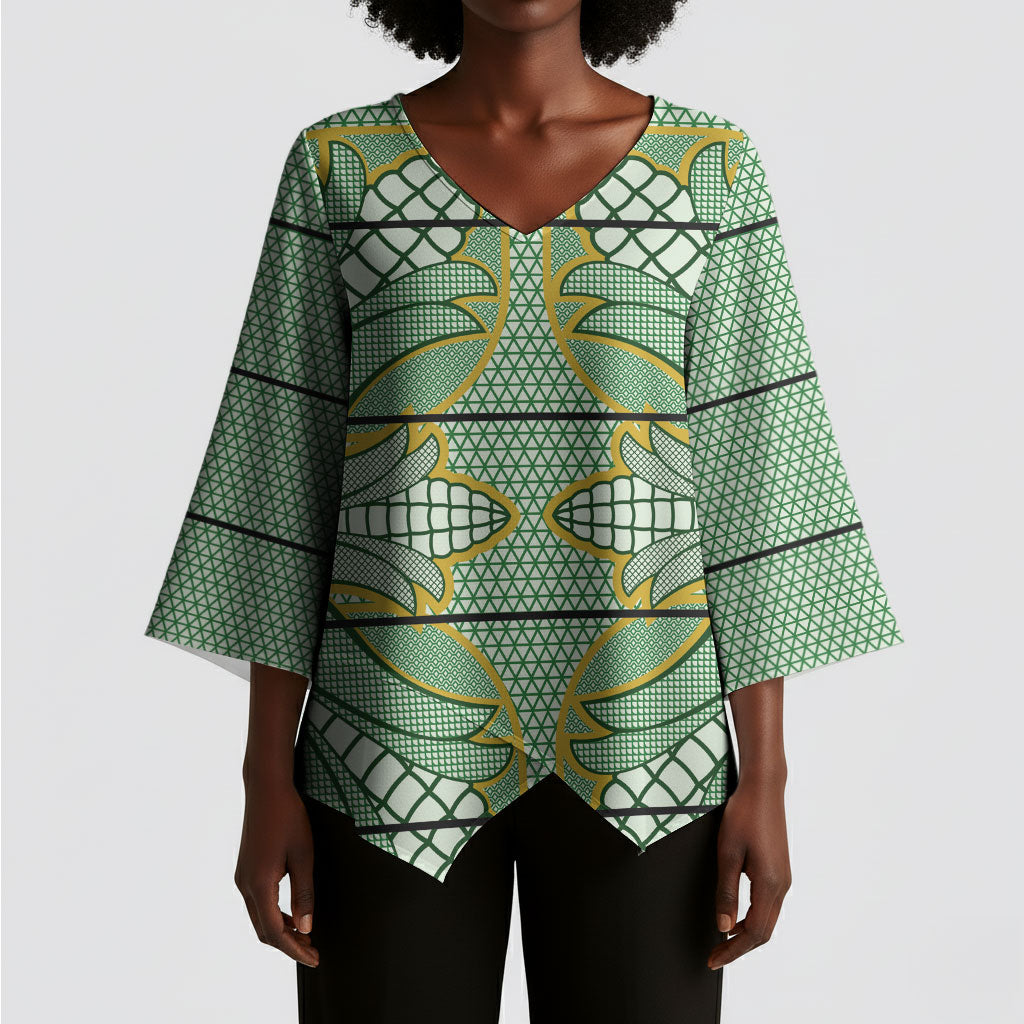 Emerald Green Khotso Mojalefa Poone Kimono Sleeve Blouse Basotho Khotso Blanket Inspired