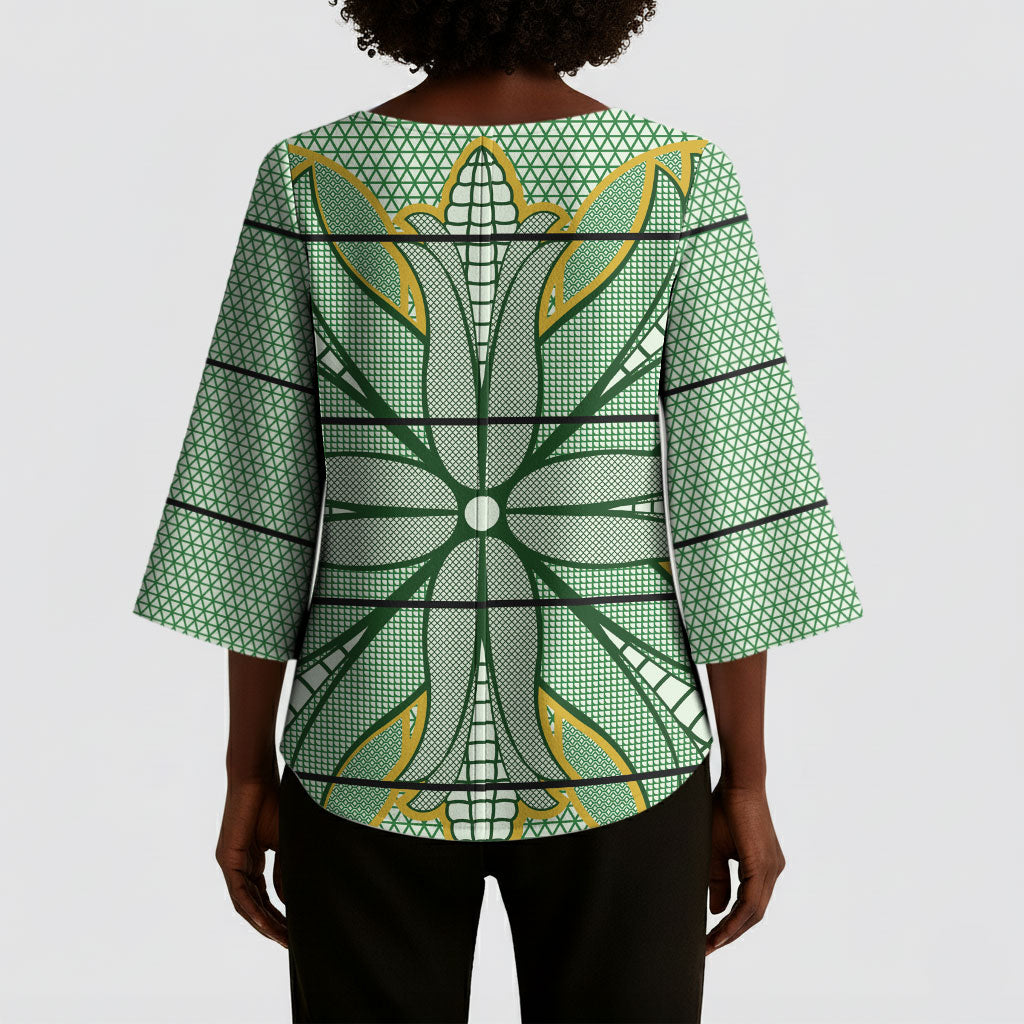 Emerald Green Khotso Mojalefa Poone Kimono Sleeve Blouse Basotho Khotso Blanket Inspired