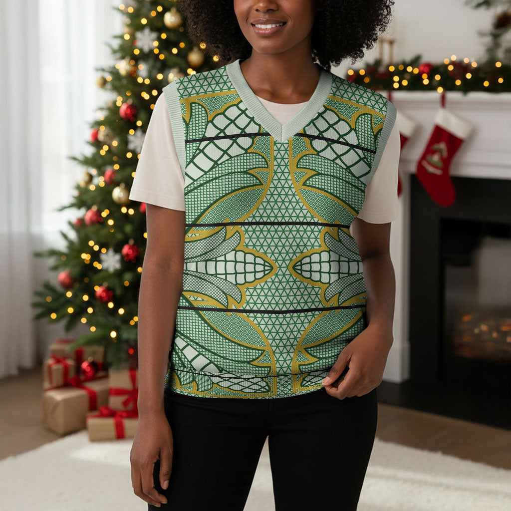 Emerald Green Khotso Mojalefa Poone Christmas Knitted V-Neck Vest Basotho Khotso Blanket Inspired