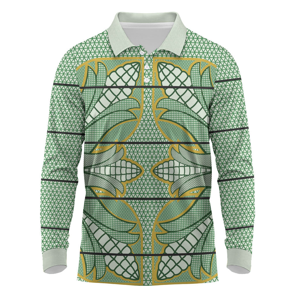 Emerald Green Khotso Mojalefa Poone Long Sleeve Polo Shirt Basotho Khotso Blanket Inspired