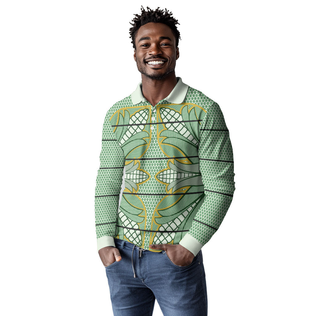 Emerald Green Khotso Mojalefa Poone Long Sleeve Polo Shirt Basotho Khotso Blanket Inspired