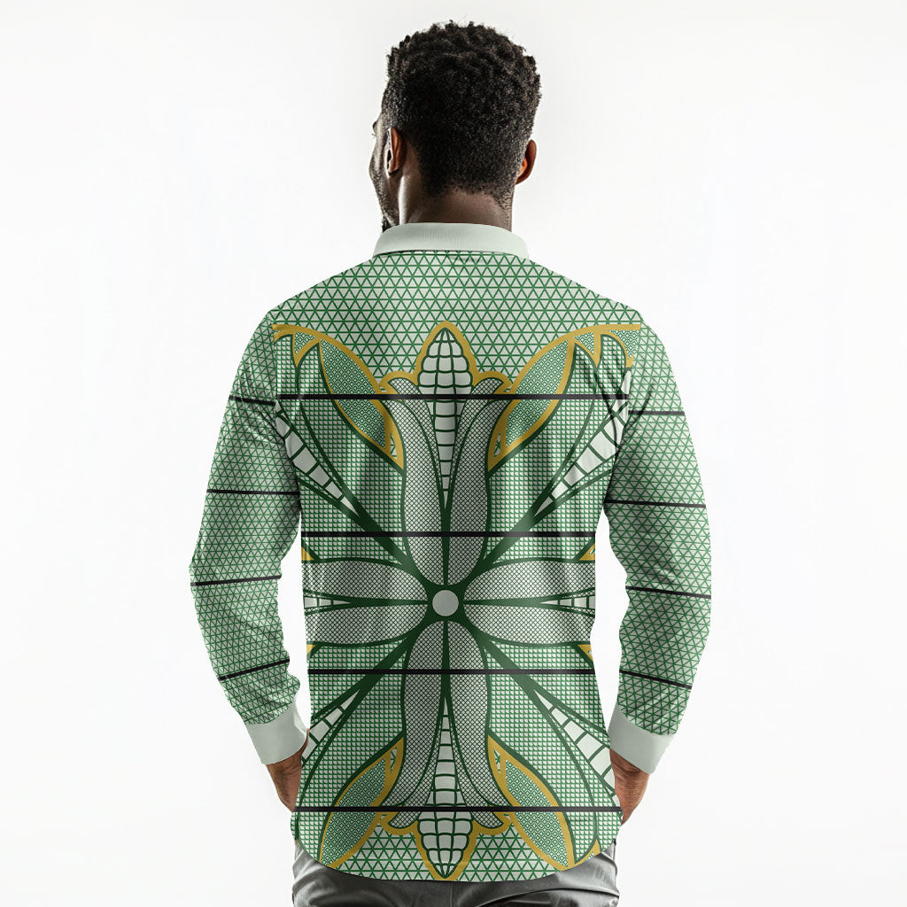 Emerald Green Khotso Mojalefa Poone Long Sleeve Polo Shirt Basotho Khotso Blanket Inspired