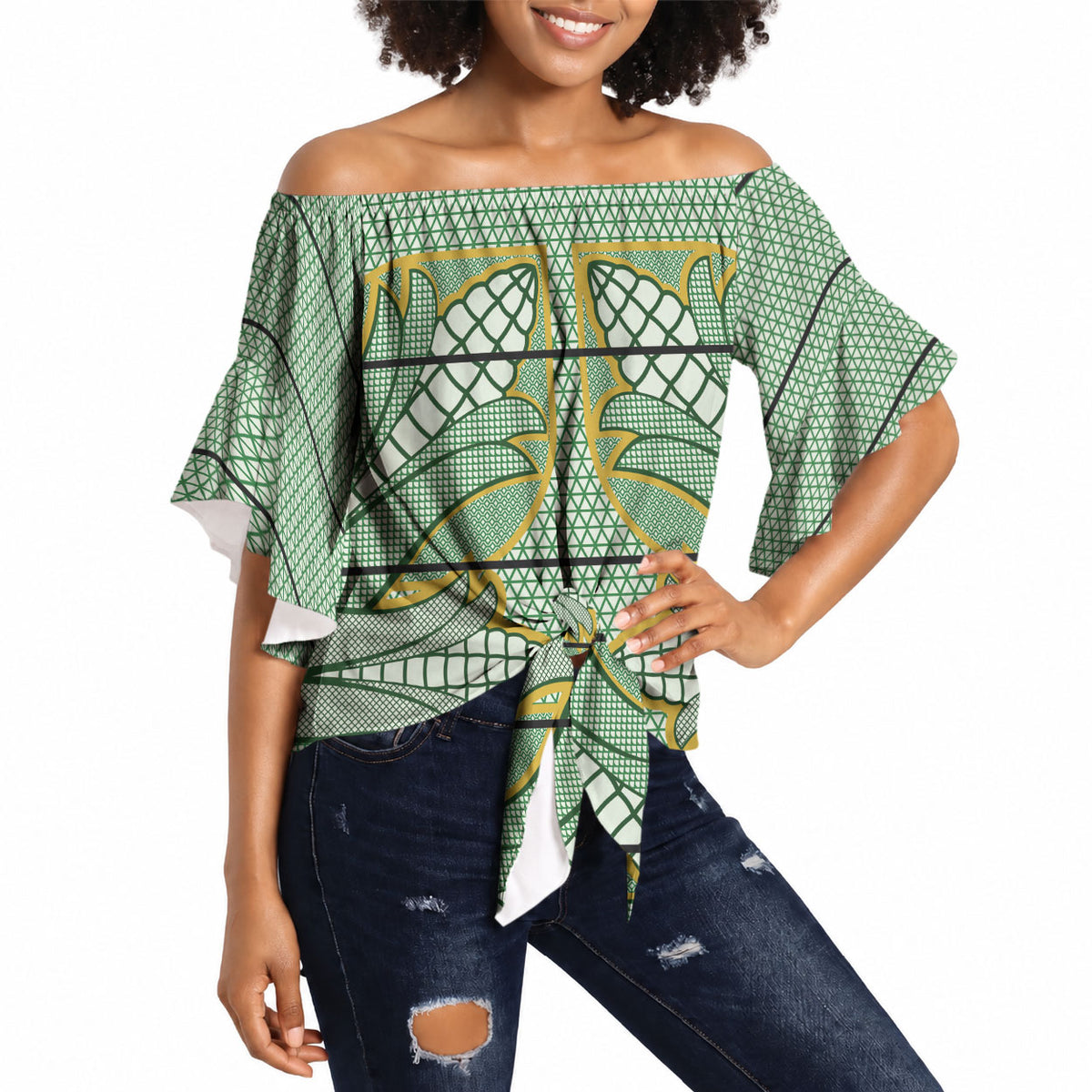 Emerald Green Khotso Mojalefa Poone Off Shoulder Wrap Waist Top Basotho Khotso Blanket Inspired