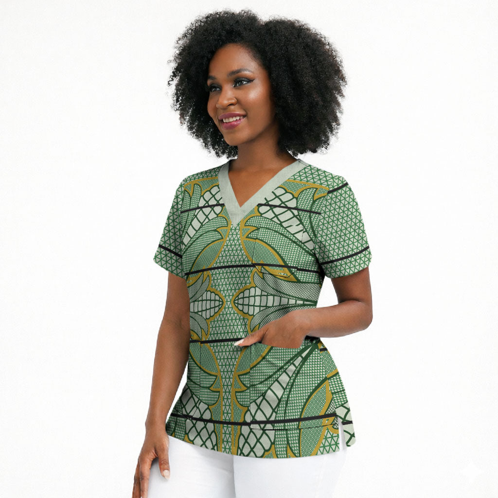 Emerald Green Khotso Mojalefa Poone Scrub Top Basotho Khotso Blanket Inspired