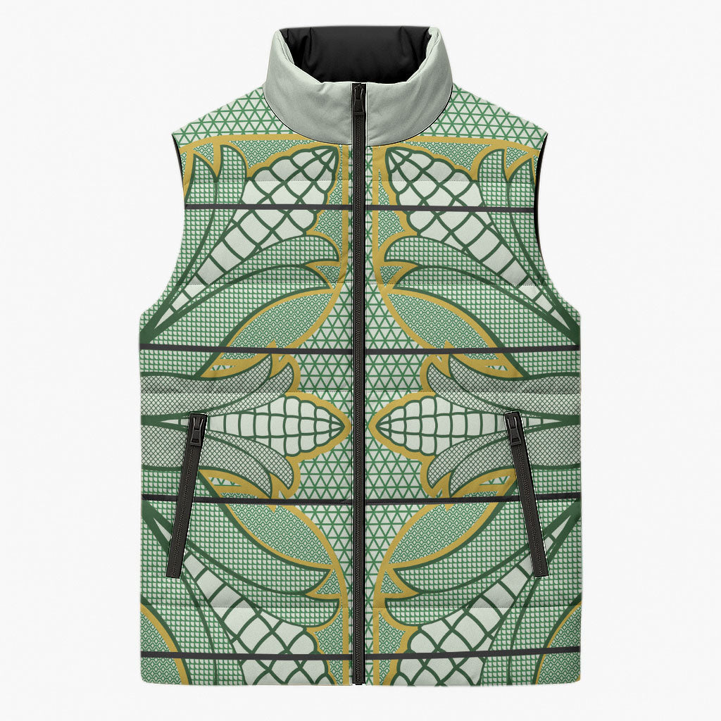 Emerald Green Khotso Mojalefa Poone Sleeveless Puffer Jacket Basotho Khotso Blanket Inspired