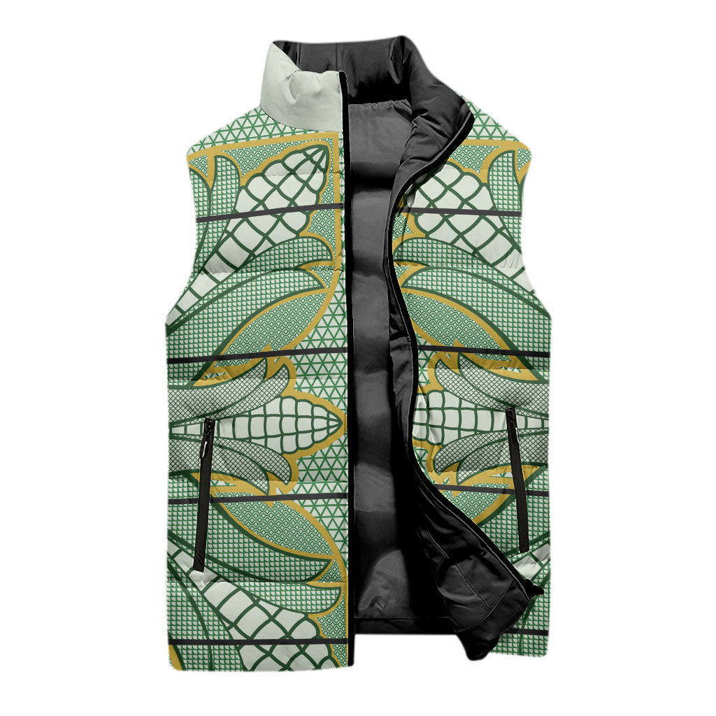 Emerald Green Khotso Mojalefa Poone Sleeveless Puffer Jacket Basotho Khotso Blanket Inspired