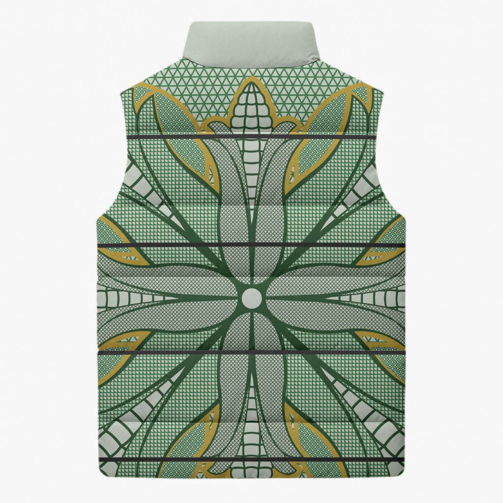 Emerald Green Khotso Mojalefa Poone Sleeveless Puffer Jacket Basotho Khotso Blanket Inspired