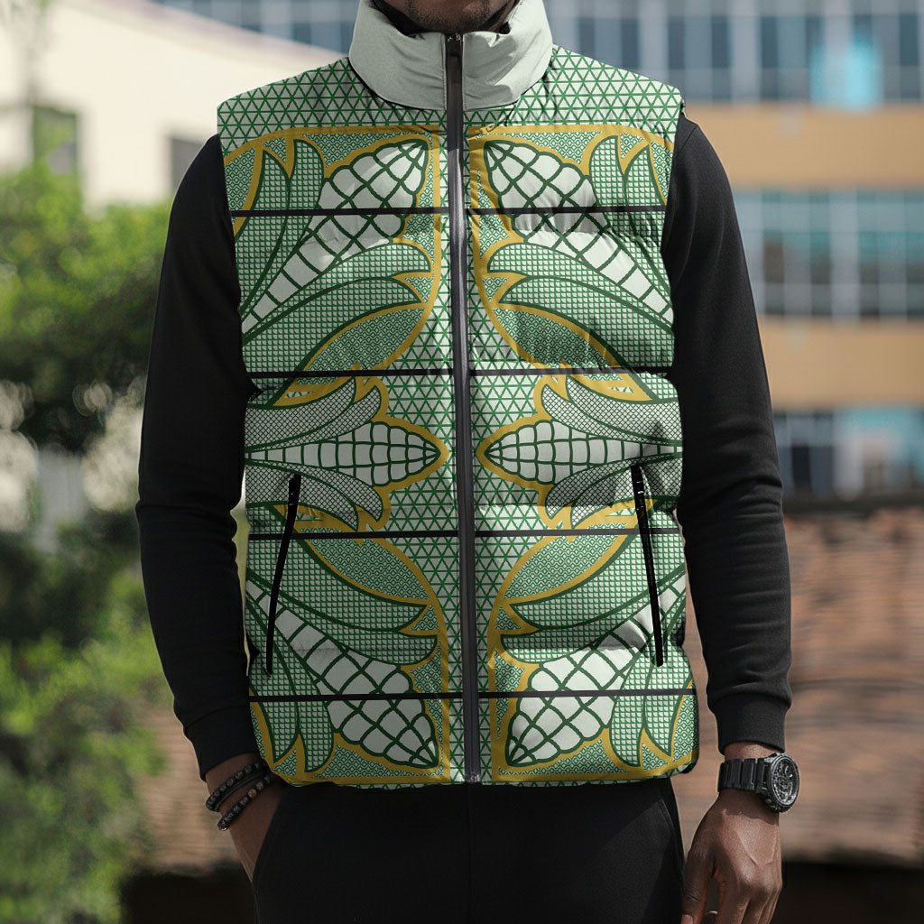 Emerald Green Khotso Mojalefa Poone Sleeveless Puffer Jacket Basotho Khotso Blanket Inspired