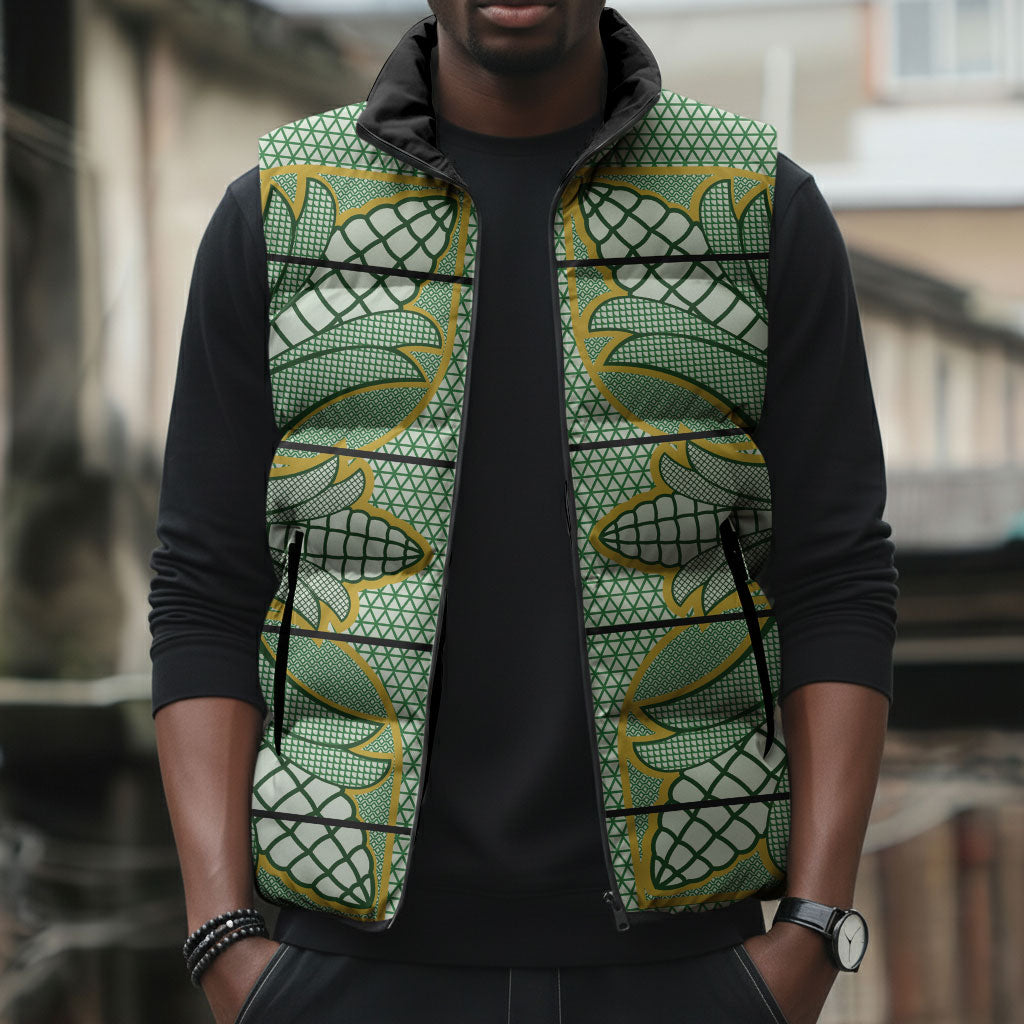 Emerald Green Khotso Mojalefa Poone Sleeveless Puffer Jacket Basotho Khotso Blanket Inspired