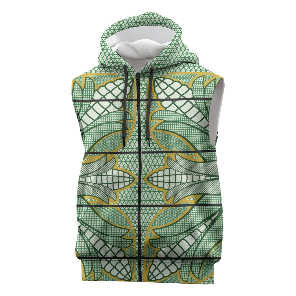 Emerald Green Khotso Mojalefa Poone Sleeveless Zip Hoodie Basotho Khotso Blanket Inspired