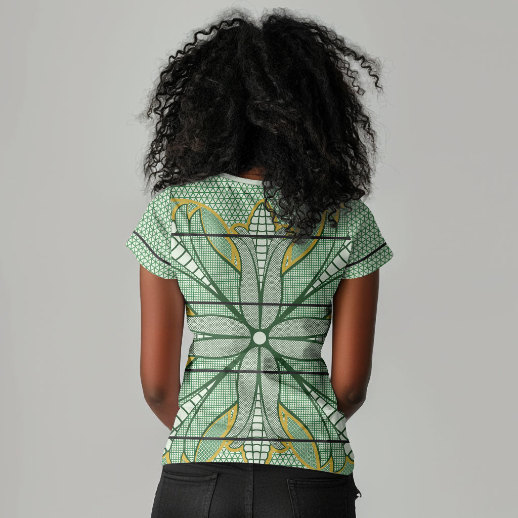 Emerald Green Khotso Mojalefa Poone Women V-Neck T-Shirt Basotho Khotso Blanket Inspired