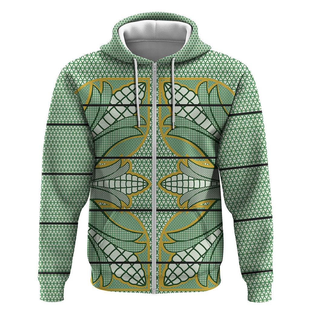 Emerald Green Khotso Mojalefa Poone Zip Hoodie Basotho Khotso Blanket Inspired