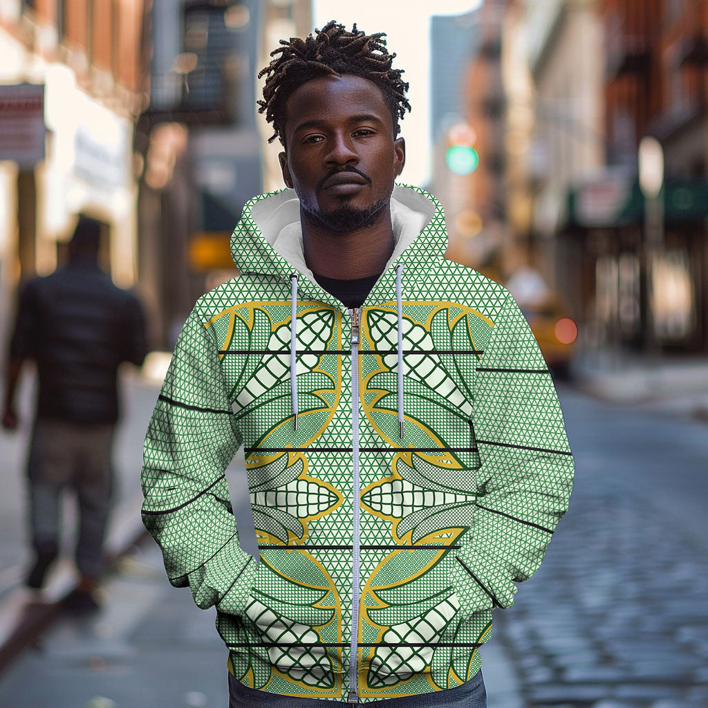 Emerald Green Khotso Mojalefa Poone Zip Hoodie Basotho Khotso Blanket Inspired
