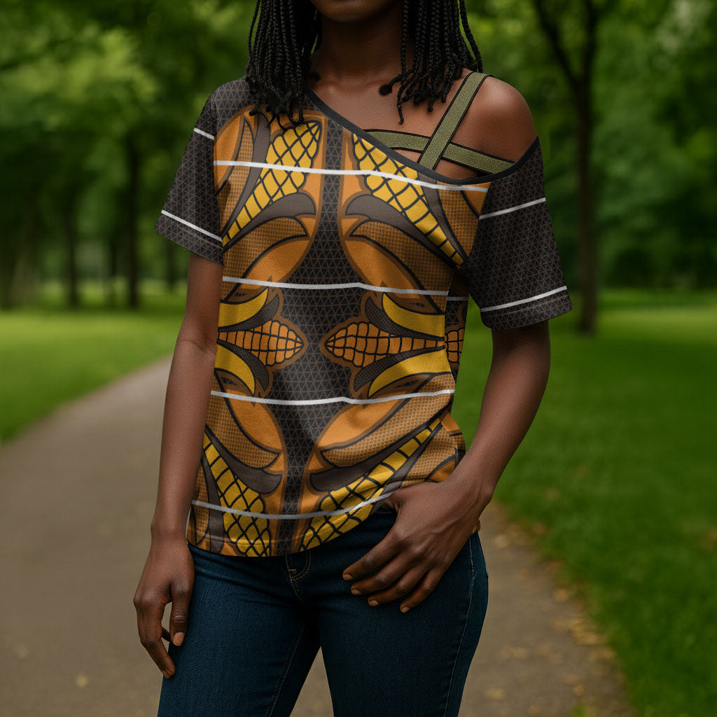 Old Gold Khotso Mojalefa Poone Cross Shoulder Shirt Basotho Khotso Blanket Inspired