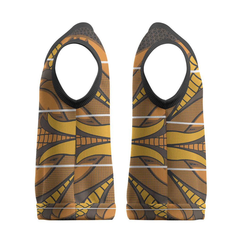 Old Gold Khotso Mojalefa Poone Christmas Knitted V-Neck Vest Basotho Khotso Blanket Inspired