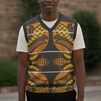 Old Gold Khotso Mojalefa Poone Christmas Knitted V-Neck Vest Basotho Khotso Blanket Inspired