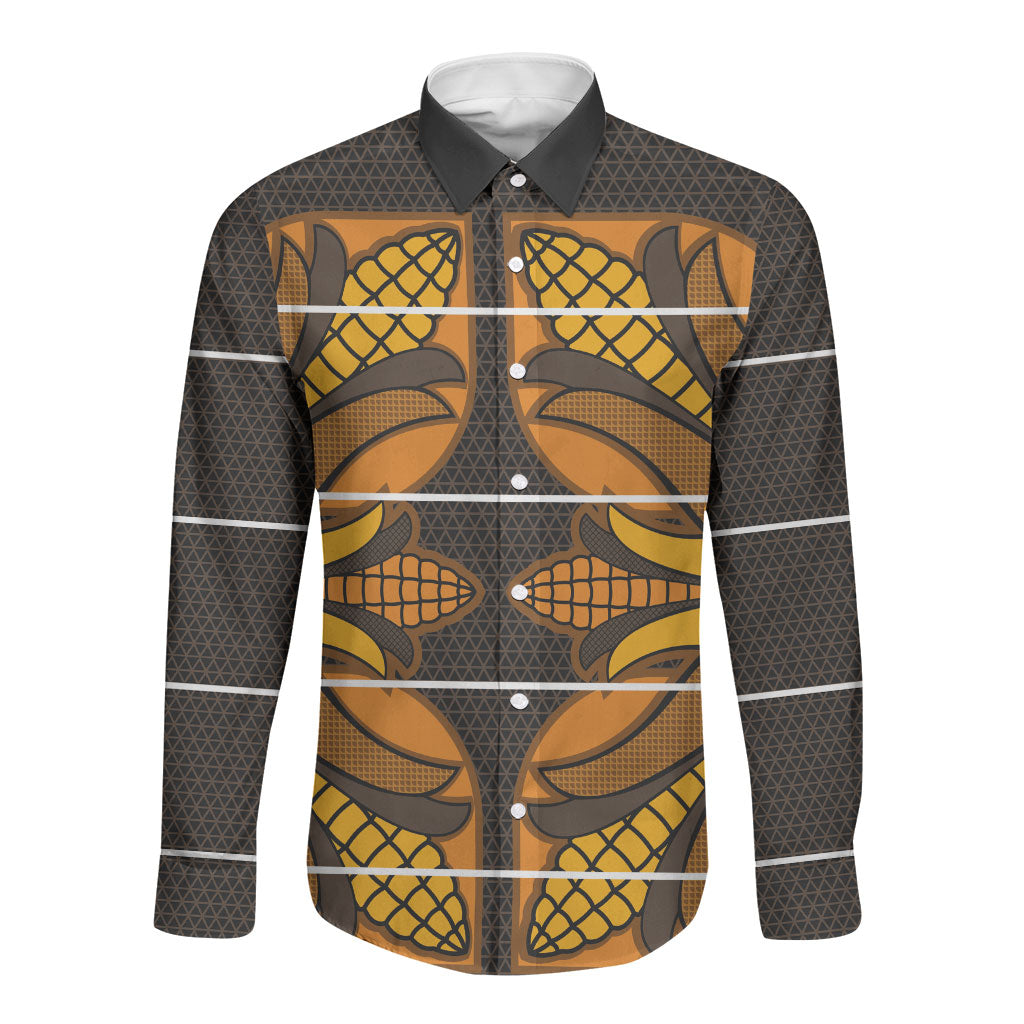 Old Gold Khotso Mojalefa Poone Long Sleeve Button Shirt Basotho Khotso Blanket Inspired