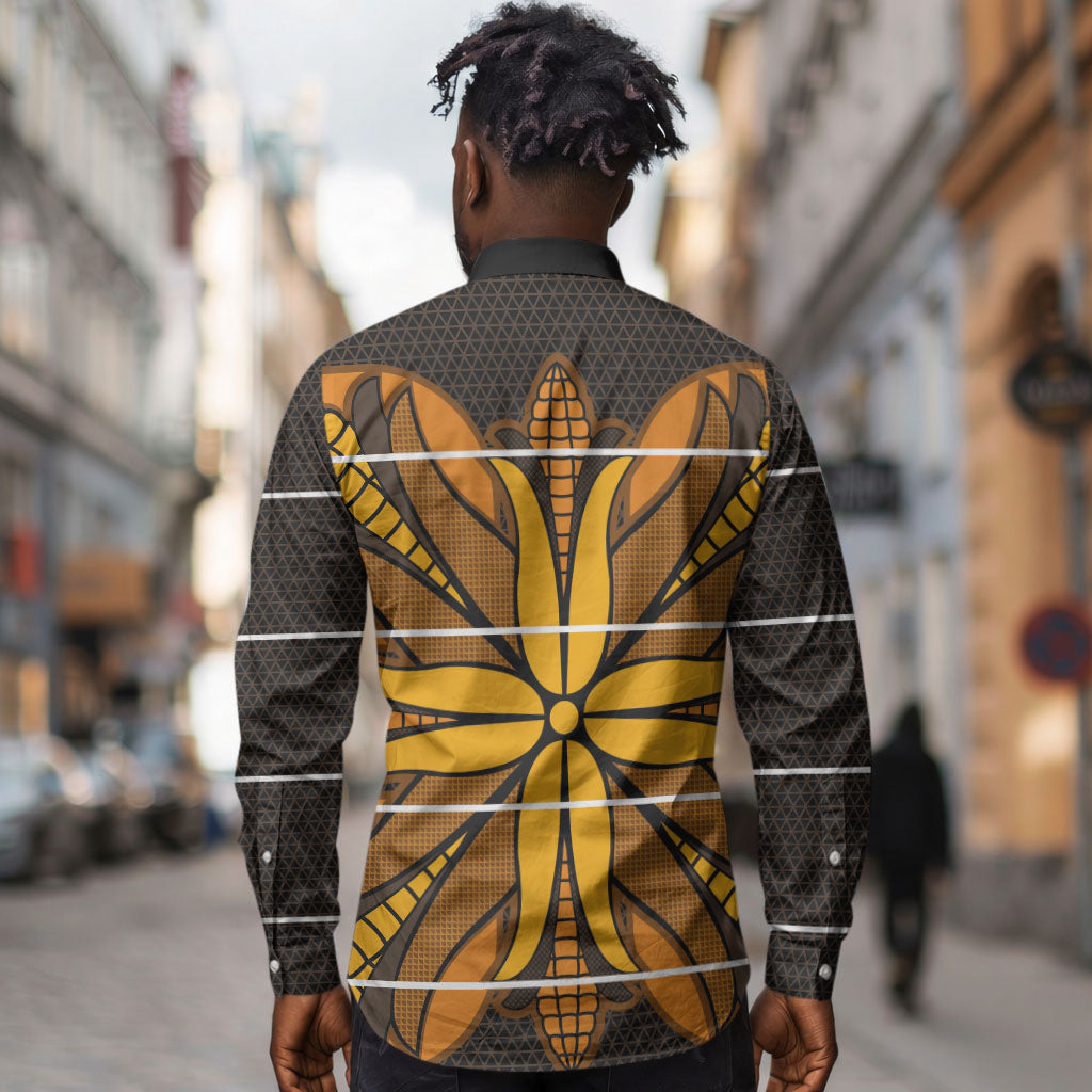 Old Gold Khotso Mojalefa Poone Long Sleeve Button Shirt Basotho Khotso Blanket Inspired