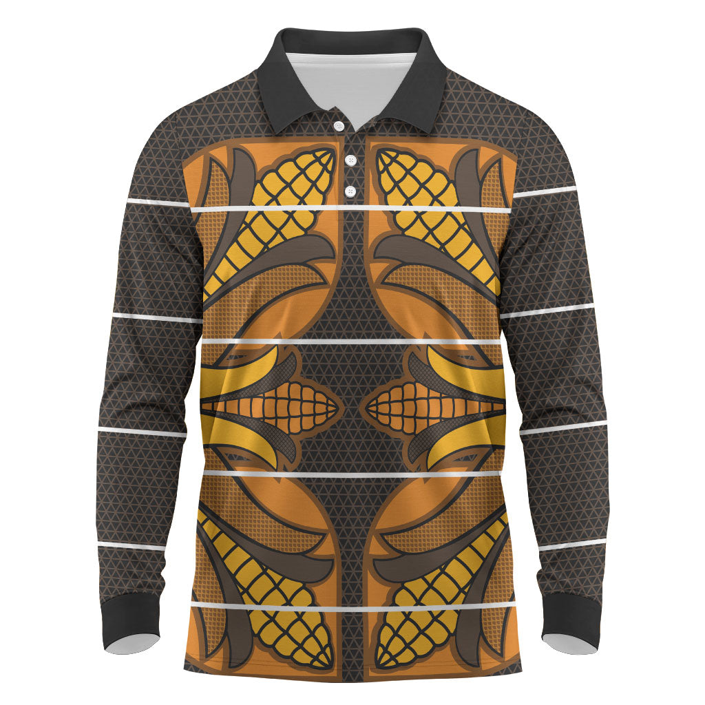 Old Gold Khotso Mojalefa Poone Long Sleeve Polo Shirt Basotho Khotso Blanket Inspired