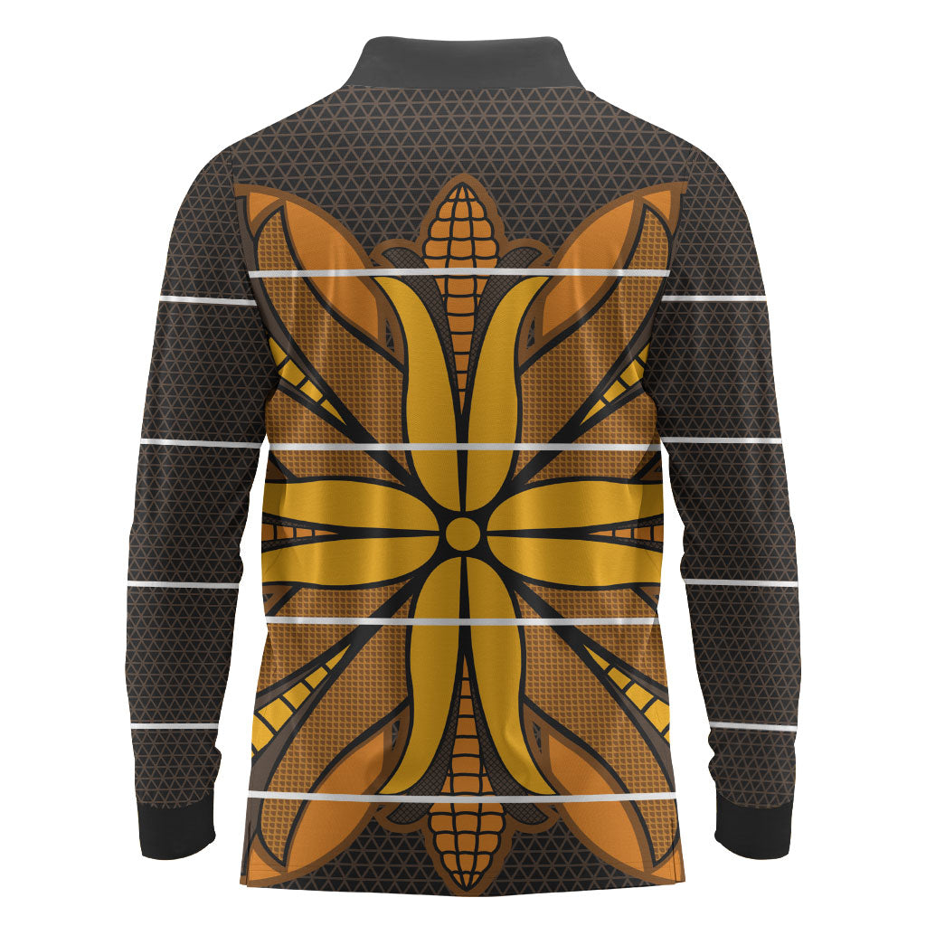 Old Gold Khotso Mojalefa Poone Long Sleeve Polo Shirt Basotho Khotso Blanket Inspired